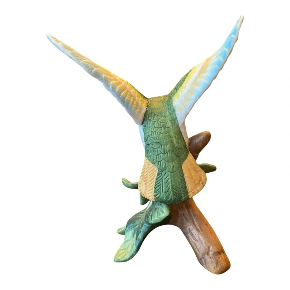 Vintage Porcelain Ruby-Throated Hummingbird Flower Figurine